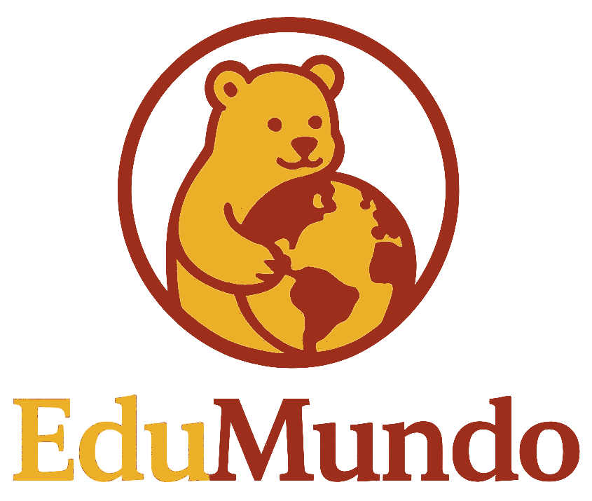 The EduMundo bear holding a globe